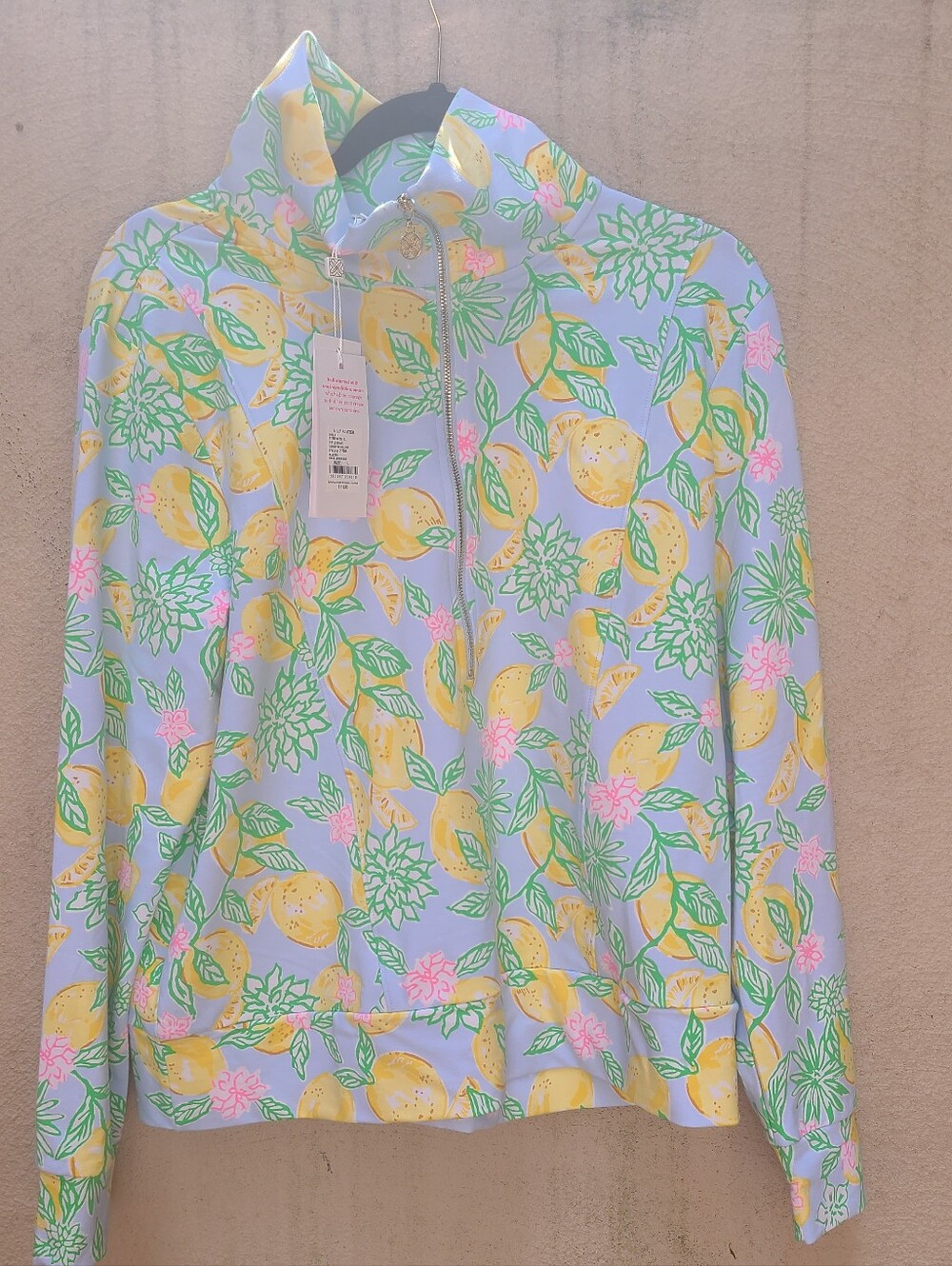 Lily Pulitzer Elani Pullover Zip up Top Large Bluette Made Lemonade NWT UPF 50
